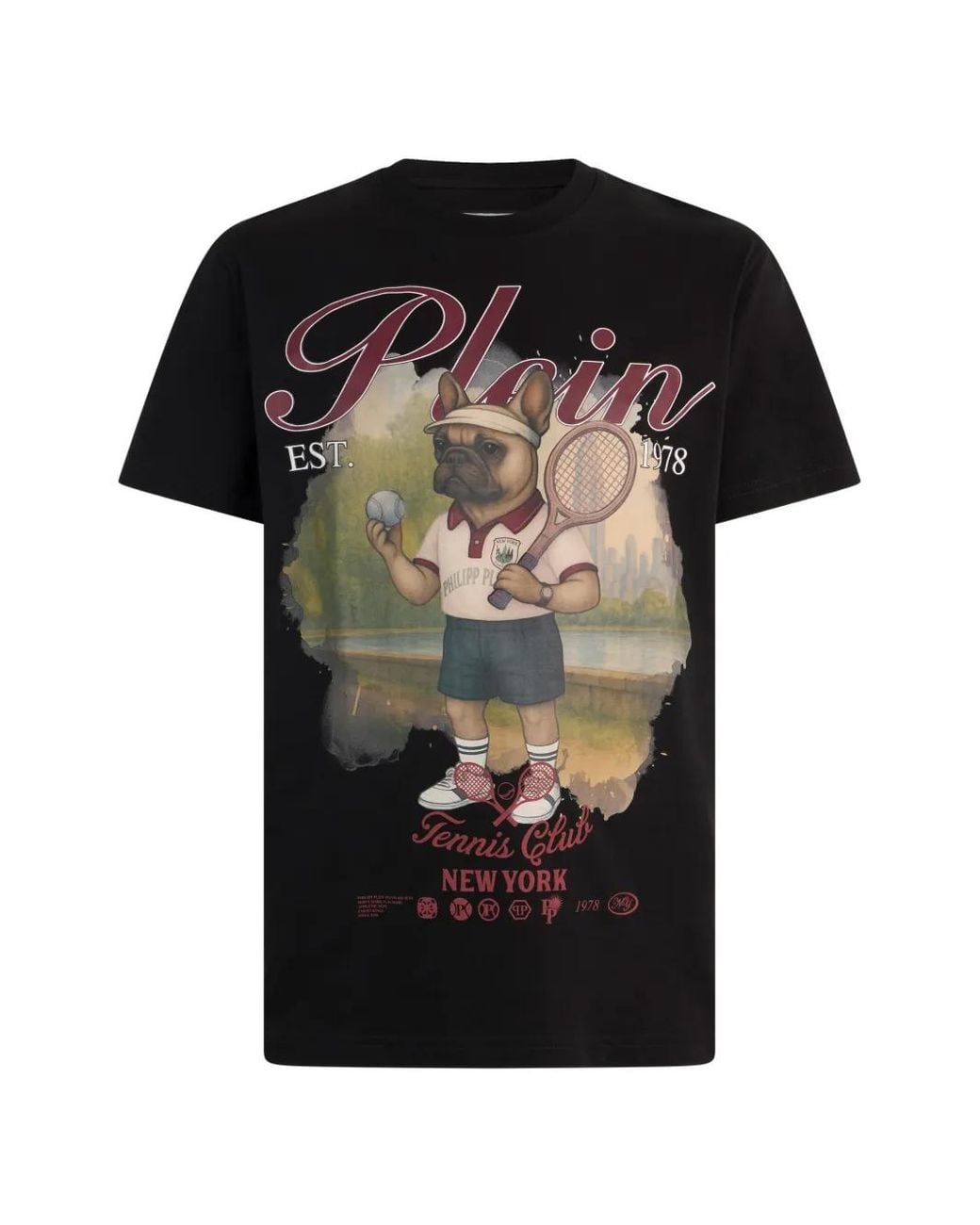 Philipp Plein Black Round Neck T-Shirt New York Tennis for men