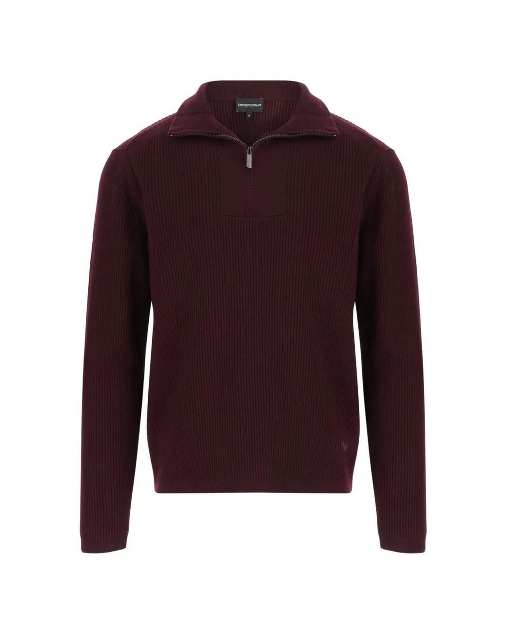 Emporio Armani Red Half-Zip Ribbed-Knit Polo Shirt for men