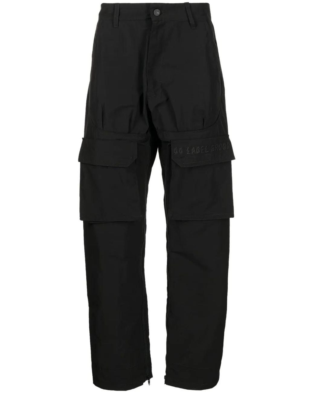 44 Label Group Black Multi-Pocket Parachute Trousers for men