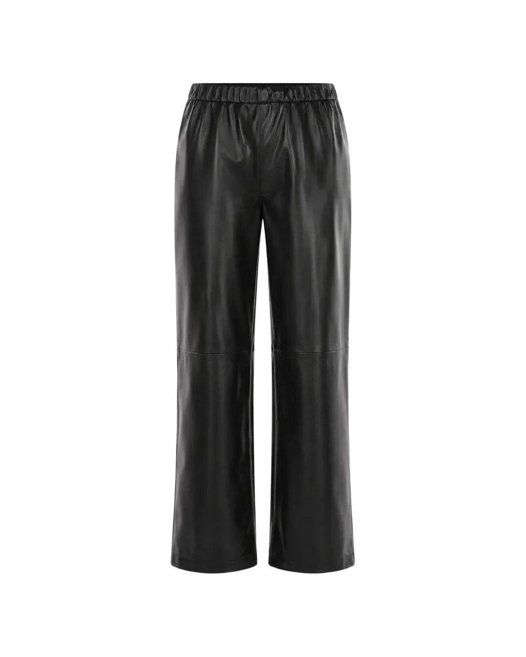 SOLOTRE Black Elasticated Faux-Leather Trousers