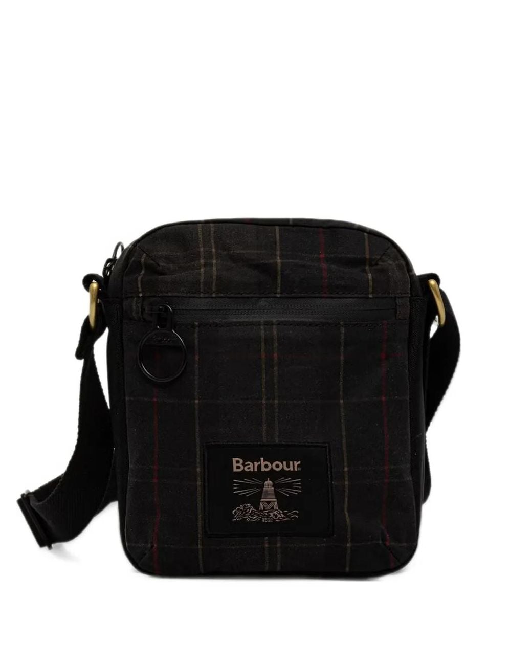 Barbour Black Field Tartan Waxed Crossbody Bag