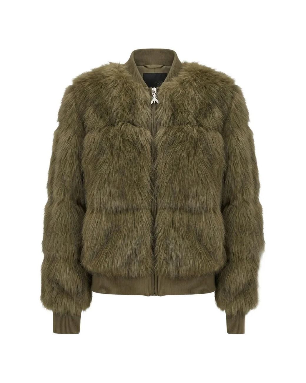 Patrizia Pepe Green Faux-Fur Ribbed-Trim Jacket