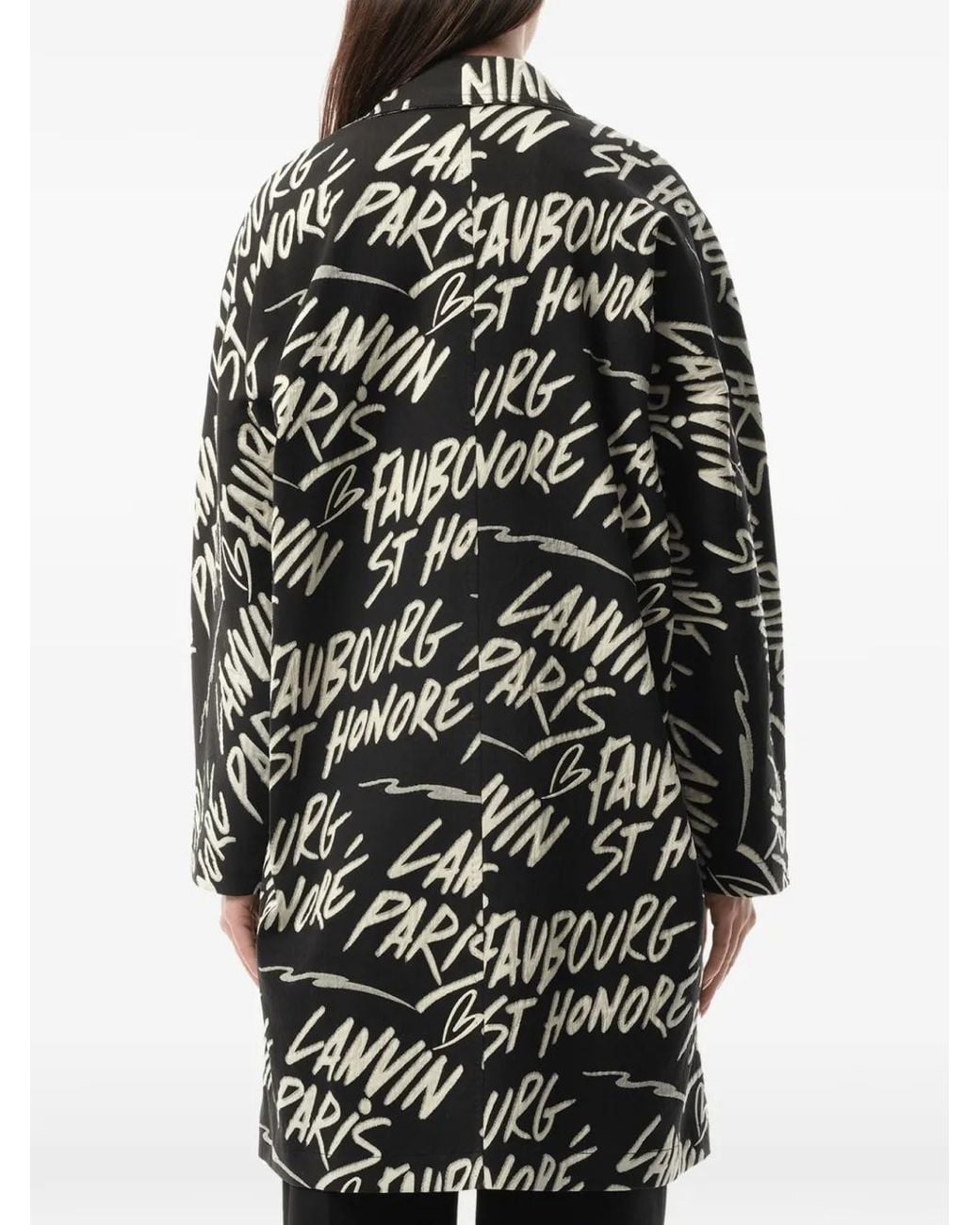 Lanvin Black Graphic-Print Lapel-Collar Coat