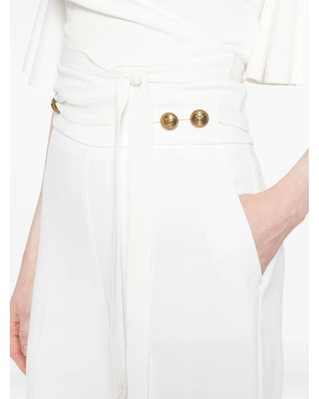 Pinko White Buttoned Straight Trousers