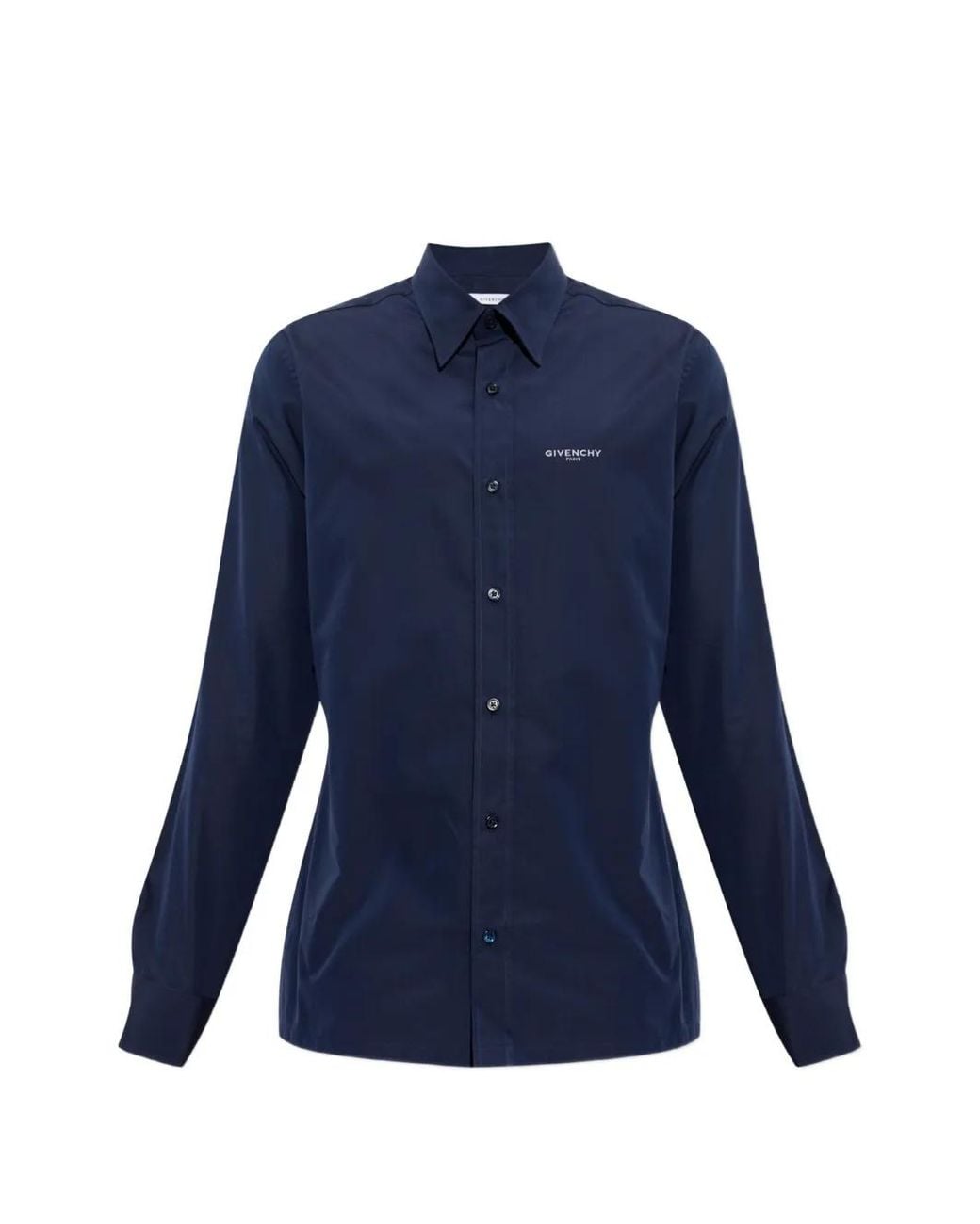 Givenchy Blue Embroidered-Logo Shirt for men
