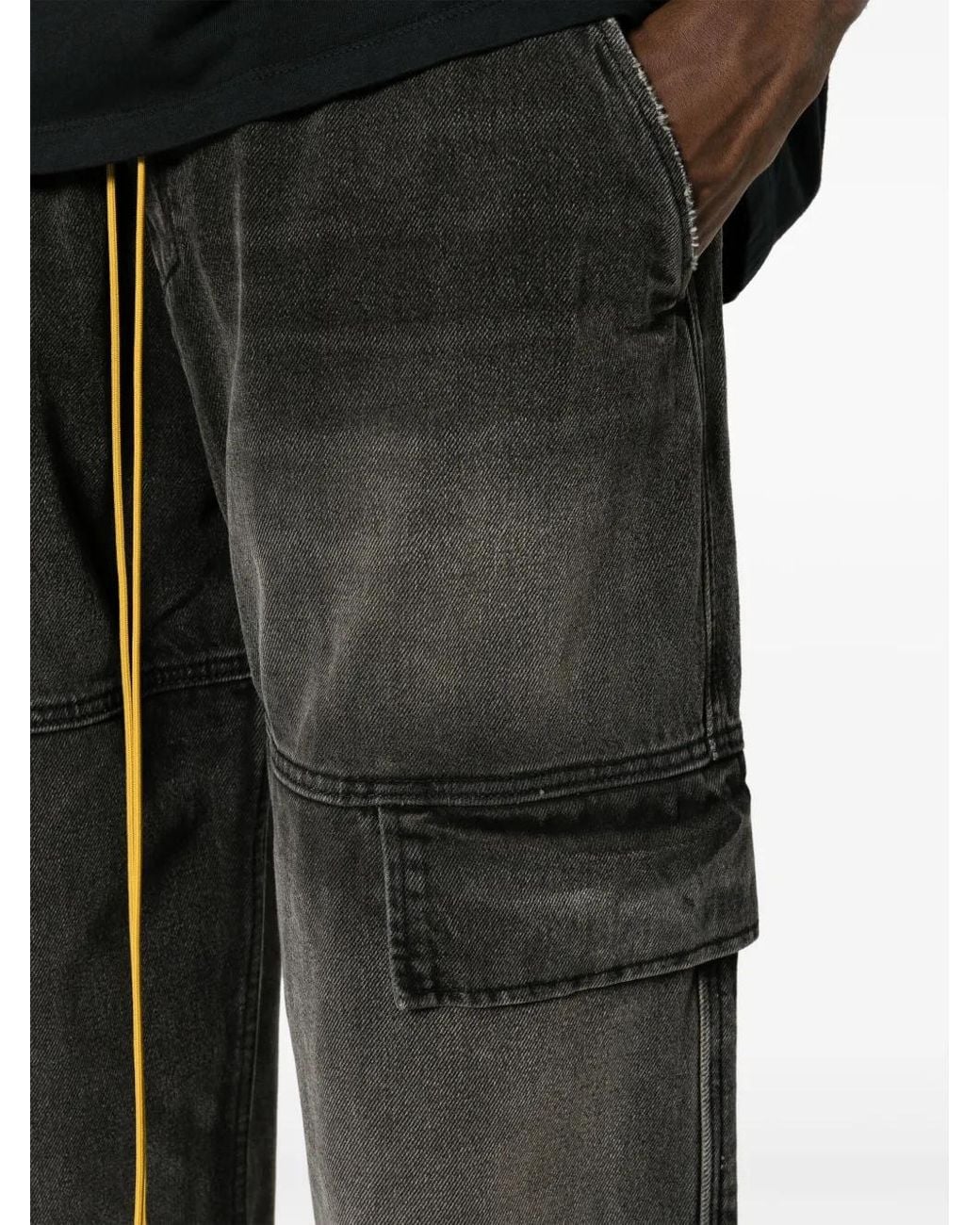 Rhude Black Plateau Cargo Jeans for men