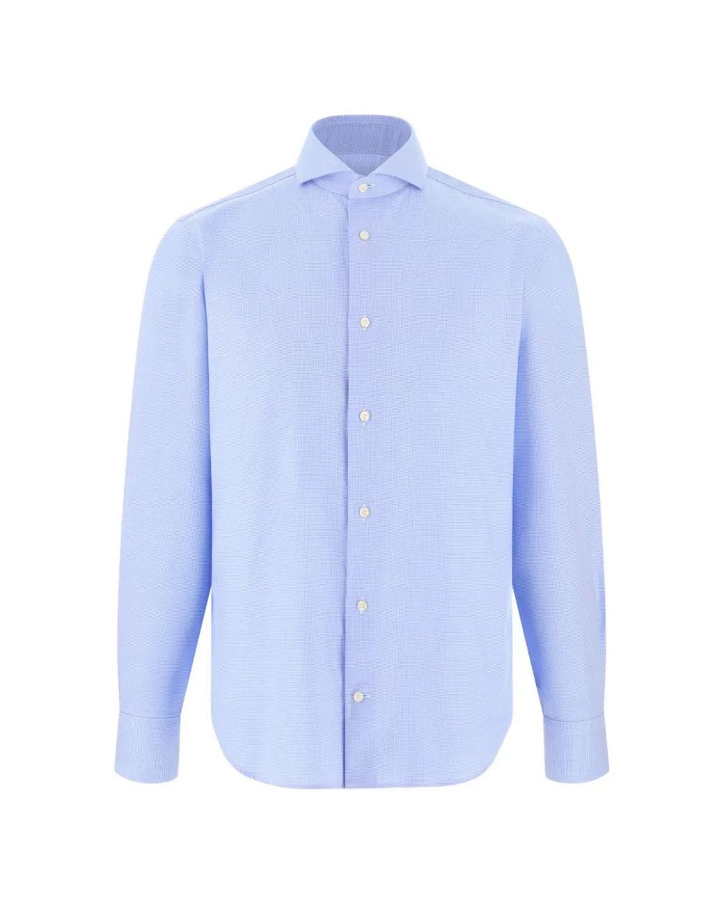 Boggi Blue Shirt Houndstooth Cotton Slim Fit for men