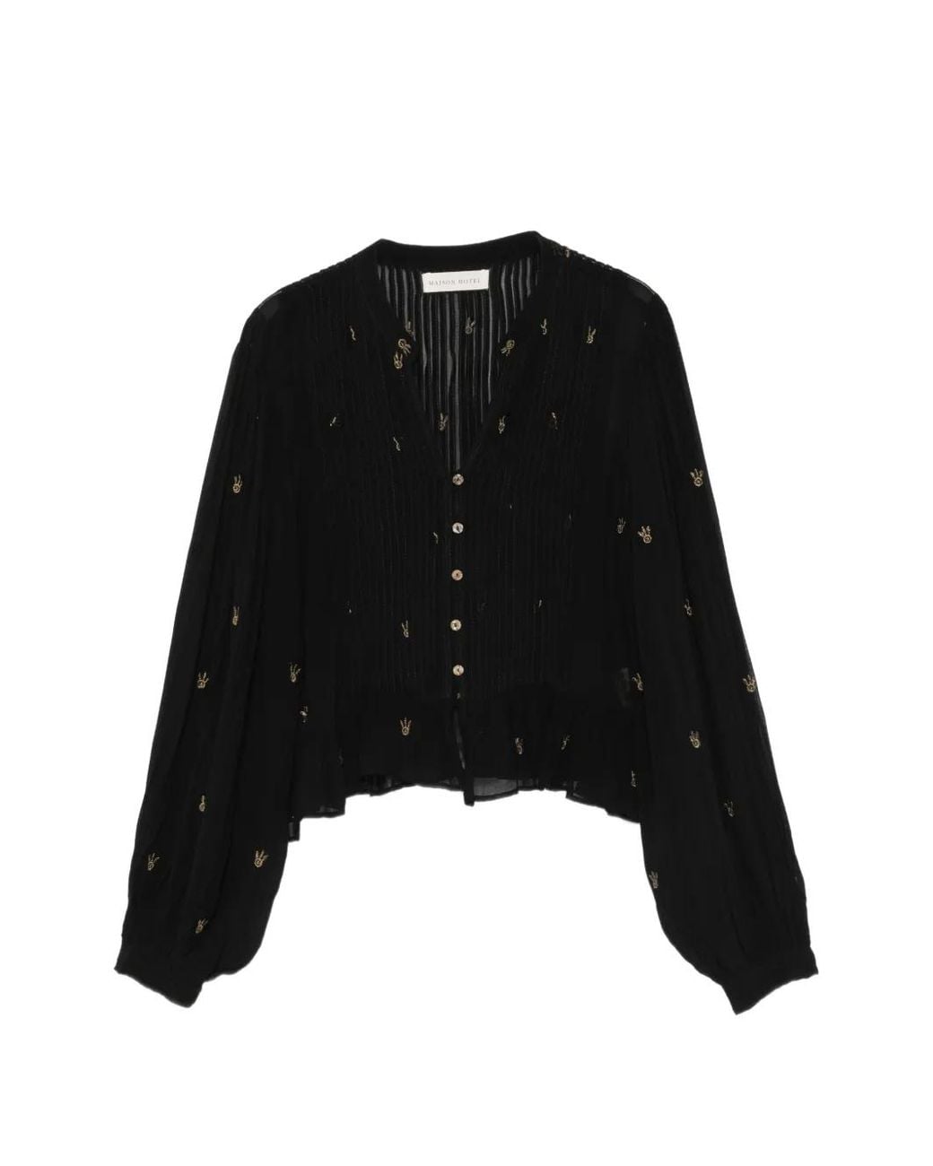 MAISON HOTEL Black Catherine Embroidered Pleated Blouse