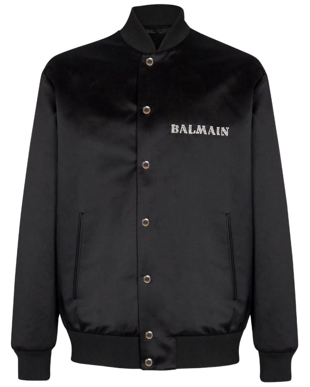 Balmain Black Satin Embellished Bomber Jacket for men