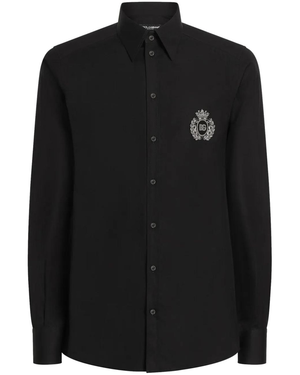 Dolce & Gabbana Black Cotton Shirt With Appliqué for men