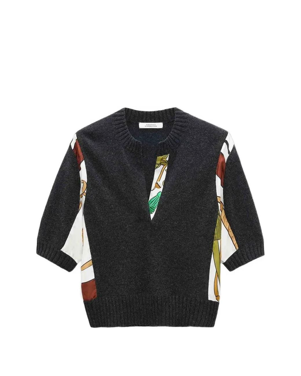 Dorothee Schumacher Black Foulard Statements V-Neck Patchwork Short-Sleeve Top