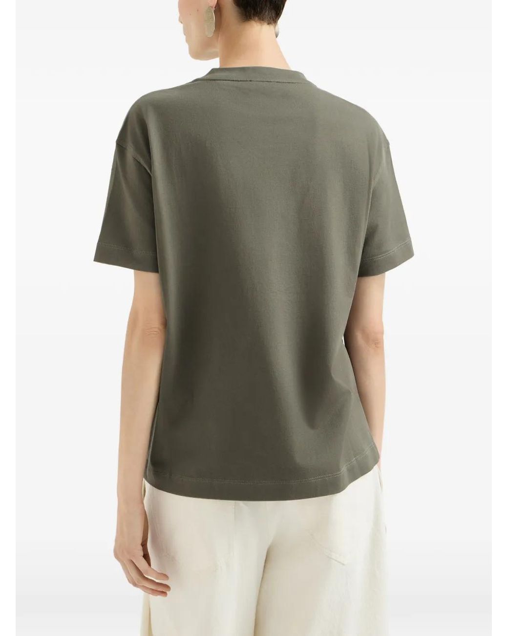 Brunello Cucinelli Green Cotton Jersey T-Shirt With Shiny Tab
