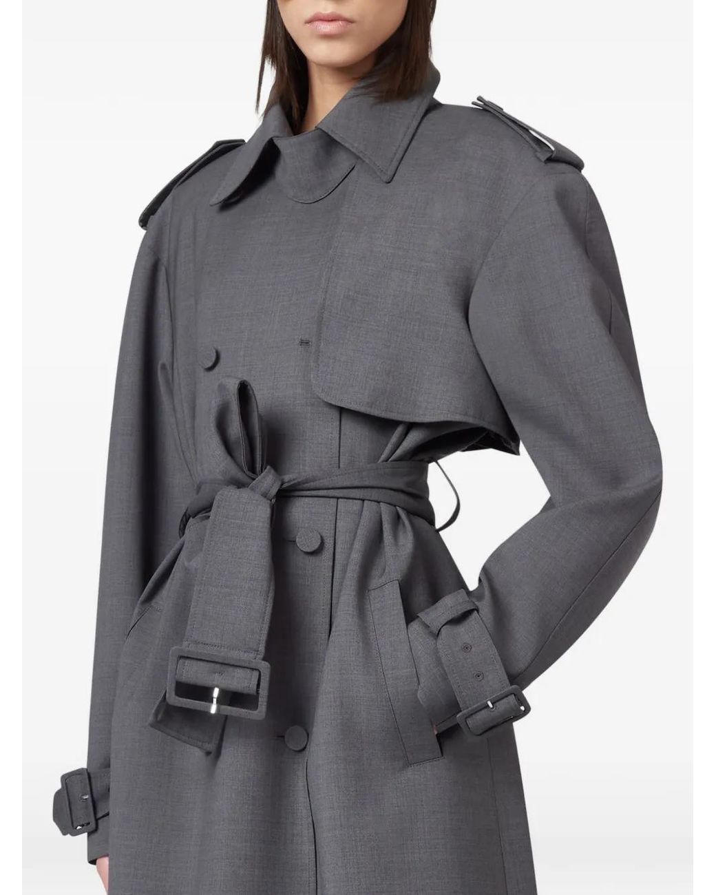 GIUSEPPE DI MORABITO Gray Trench Ceinturé À Boutonnière Croisée