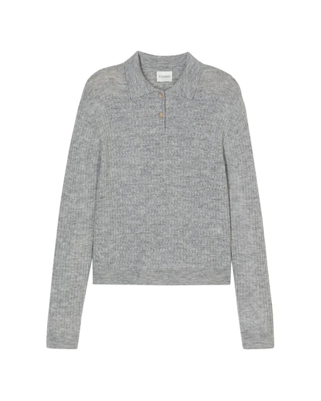 Closed Ribgebreid Poloshirt in het Gray