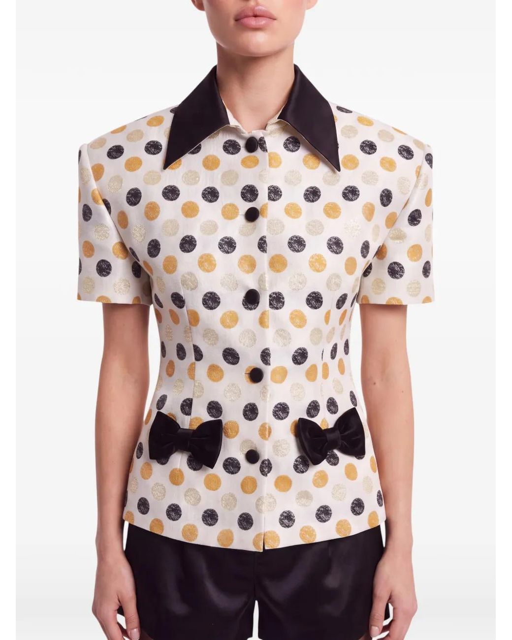 POST MERIDIEM White Polka-Dot Bow-Detail Jacket