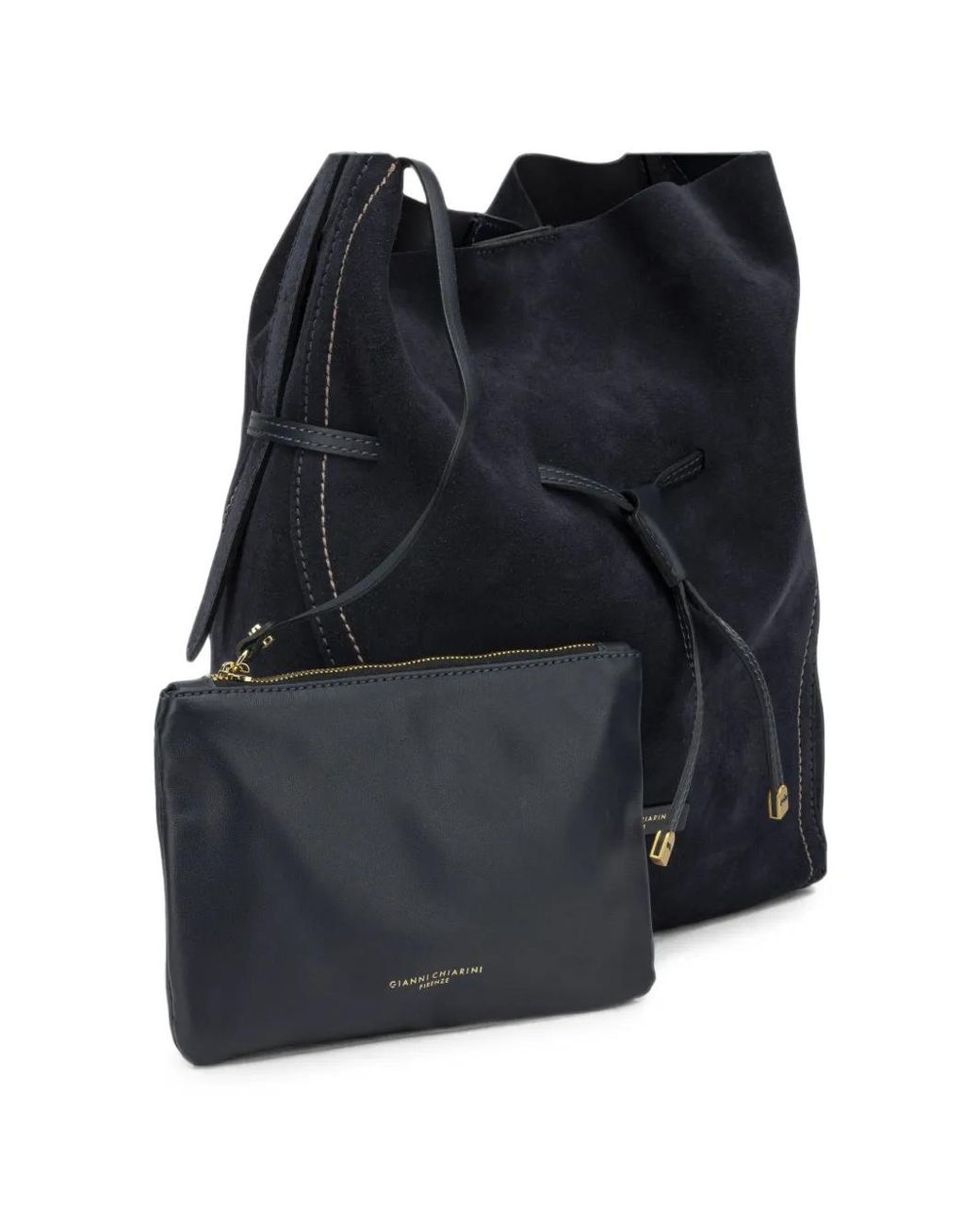 Gianni Chiarini Black Sienna Drawstring Suede Shoulder Bag