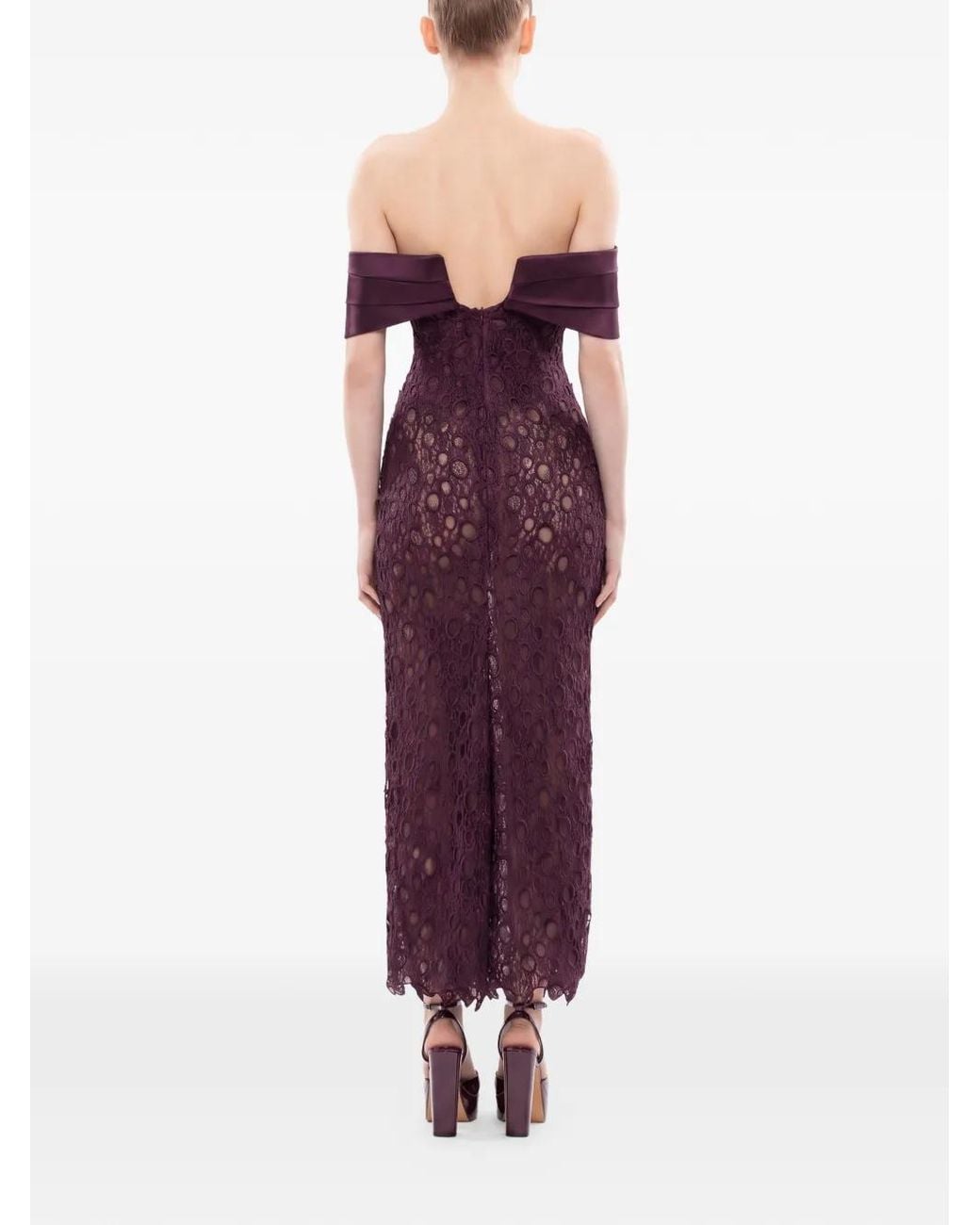 Saiid Kobeisy Purple Off-Shoulder Guipure-Lace Maxi Dress