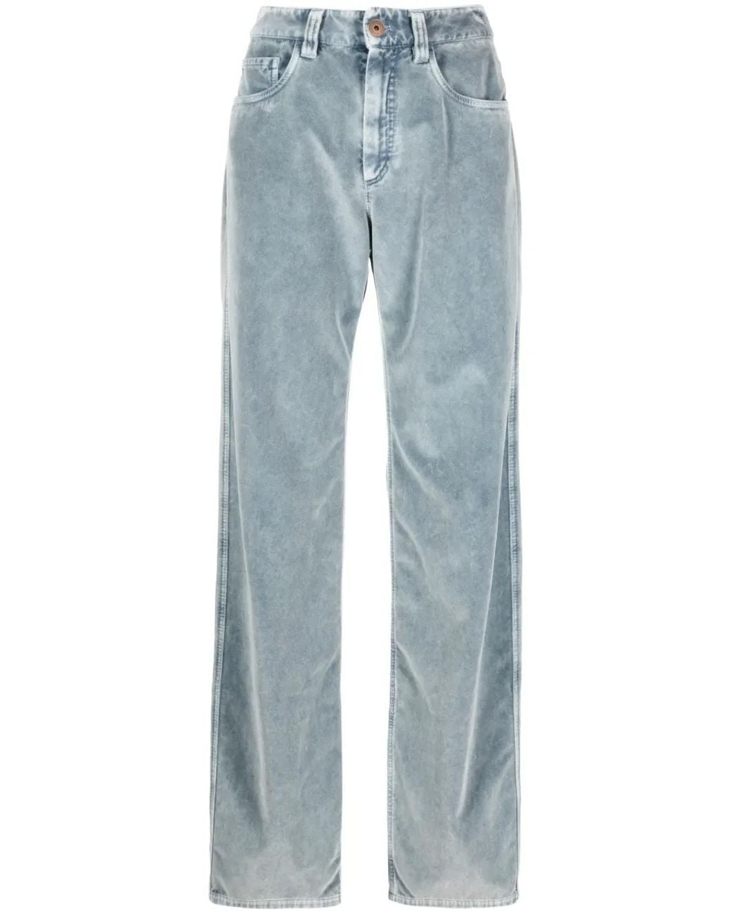 Brunello Cucinelli Blue Velvet Wide-Leg Trousers