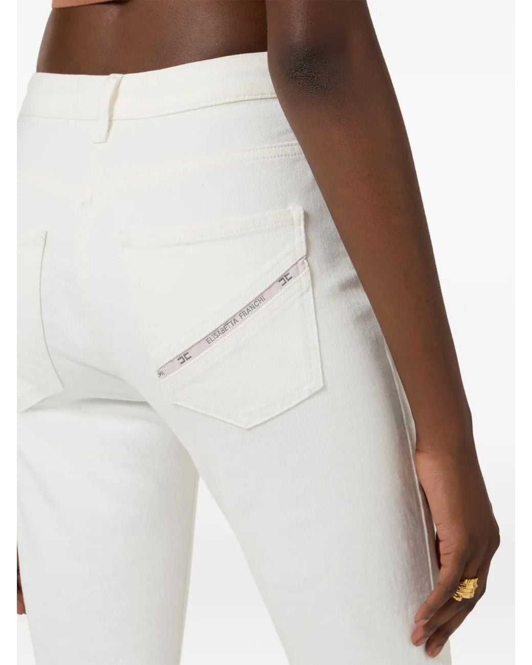 Elisabetta Franchi White Skinny Jeans With Jewel Padlock