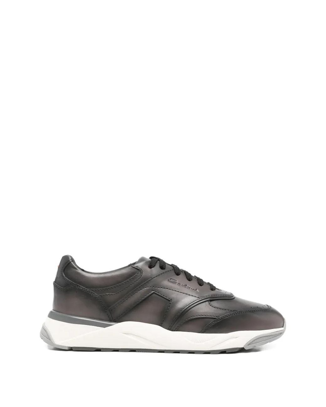 Santoni Gray Panelled Leather Sneakers for men