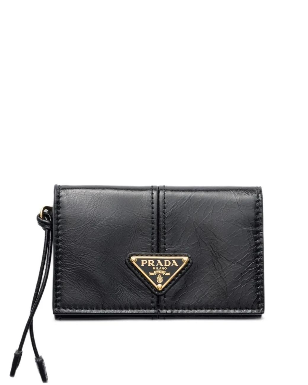 Prada Gray Leather Card Holder With Flap