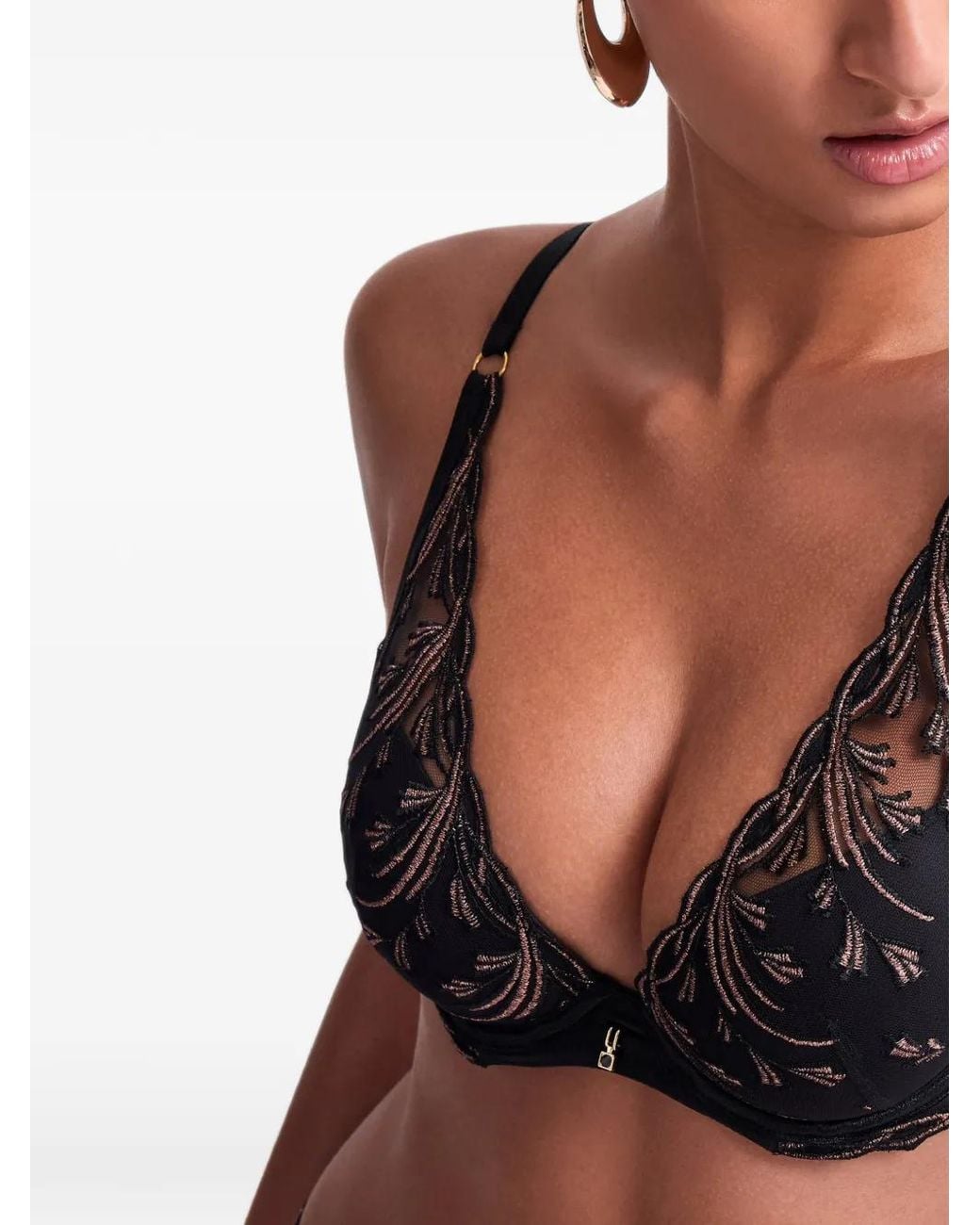 Aubade Black Cosmic Romance Embroidered Plunge Bra
