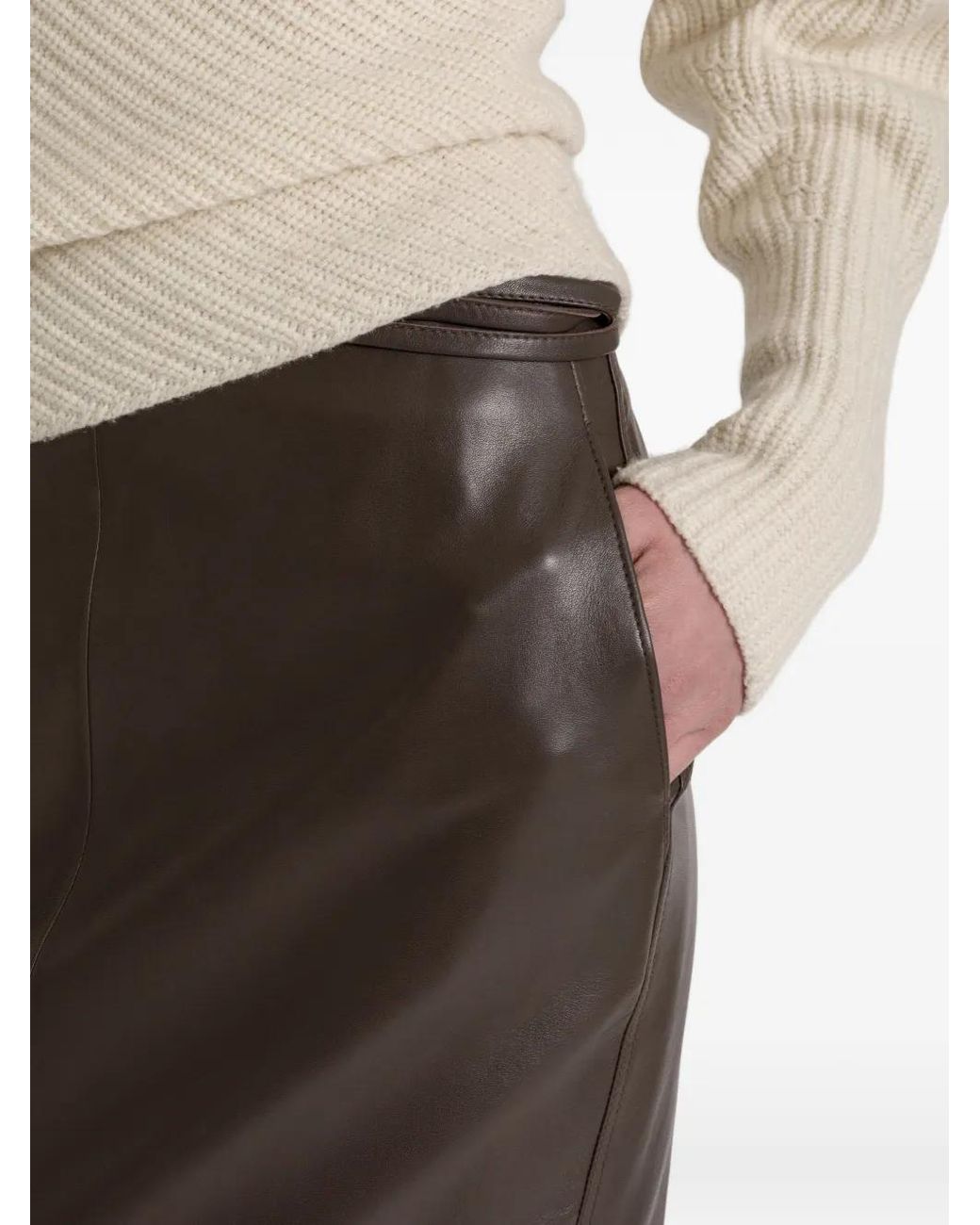 Alberta Ferretti Rok Met Leren Vlakken in het Brown