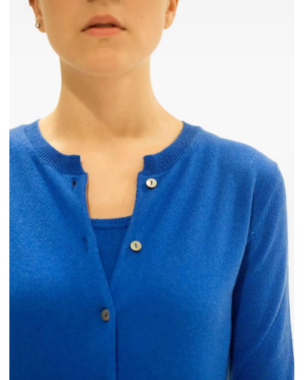 LA ROSE Blue Buttoned Cashmere Cardigan