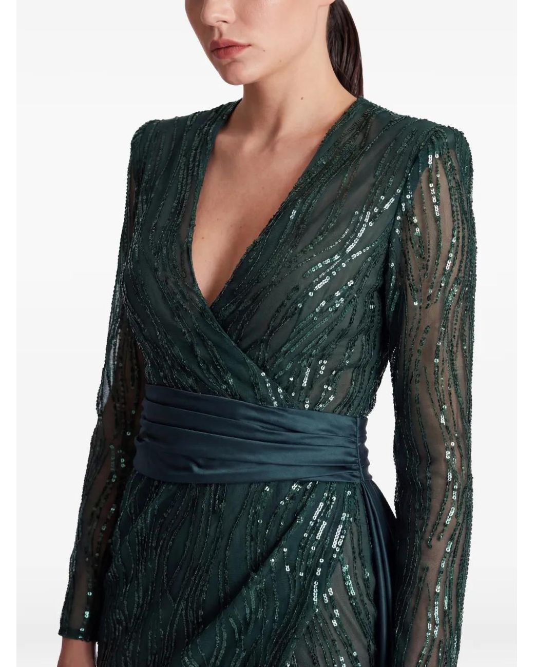 Gatti Nolli by Marwan Green Sequin-Embellished Gown Dress