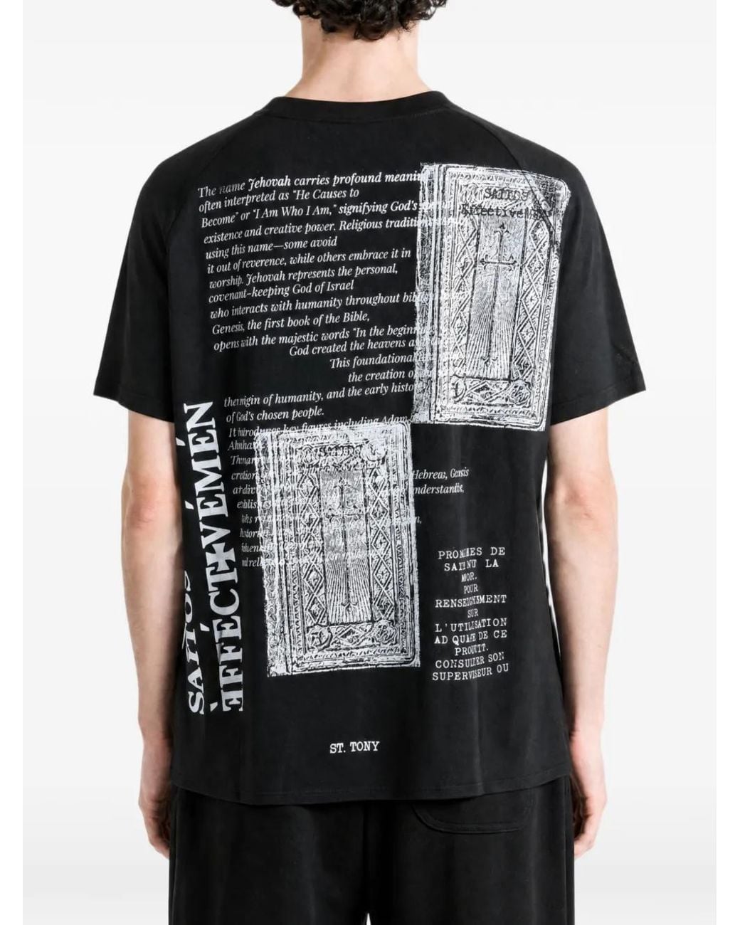 SAITOS Black Graphic-Print Raglan-Sleeve T-Shirt