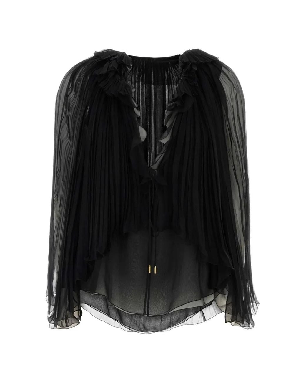 Alberta Ferretti Black Pleated Ruffled Blouse