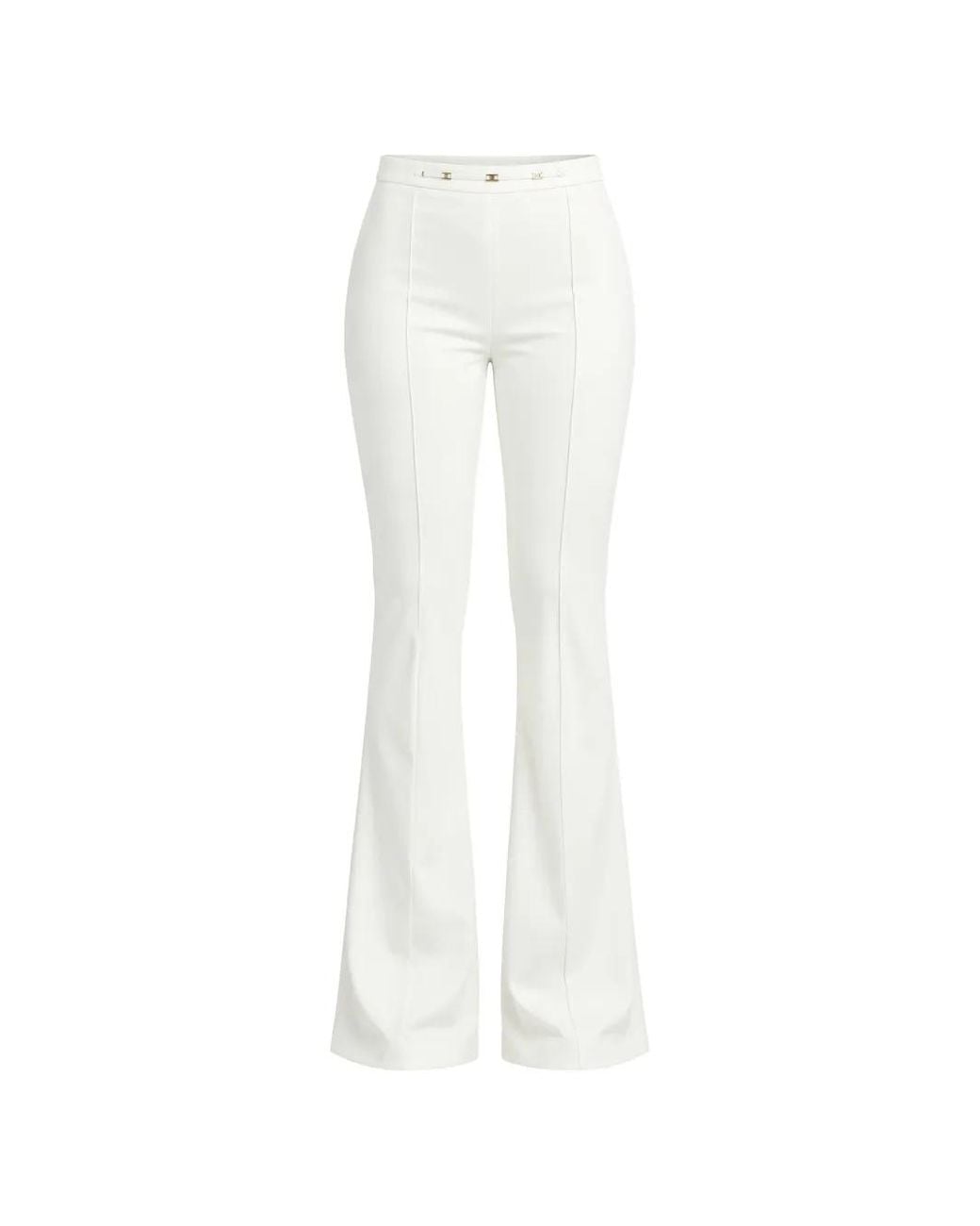 Elisabetta Franchi White Logo-Plaque Flared Trousers