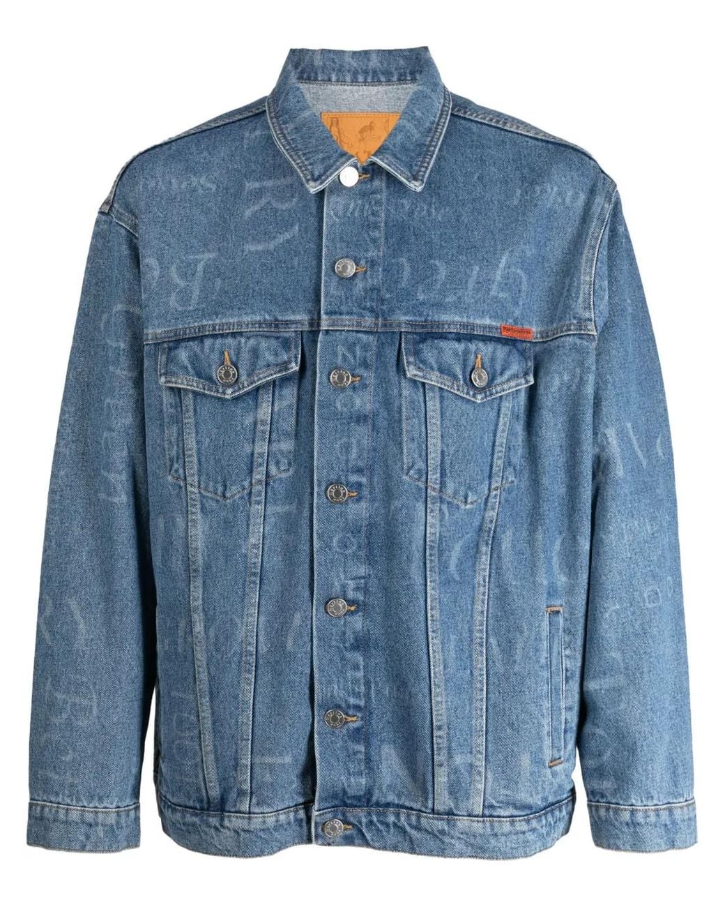 Martine Rose Blue All-Over Logo-Print Denim Jacket for men