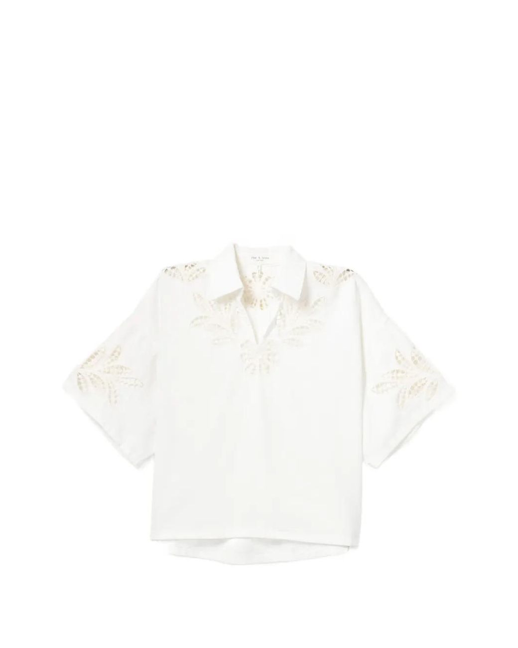 Rag & Bone White Leaf-Embroidered Blouse