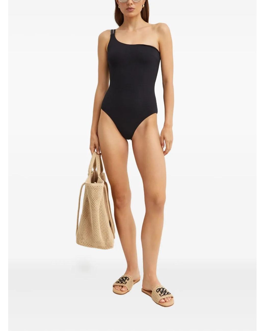 Marysia Swim Black Fauna One-Shoulder Swimsuit