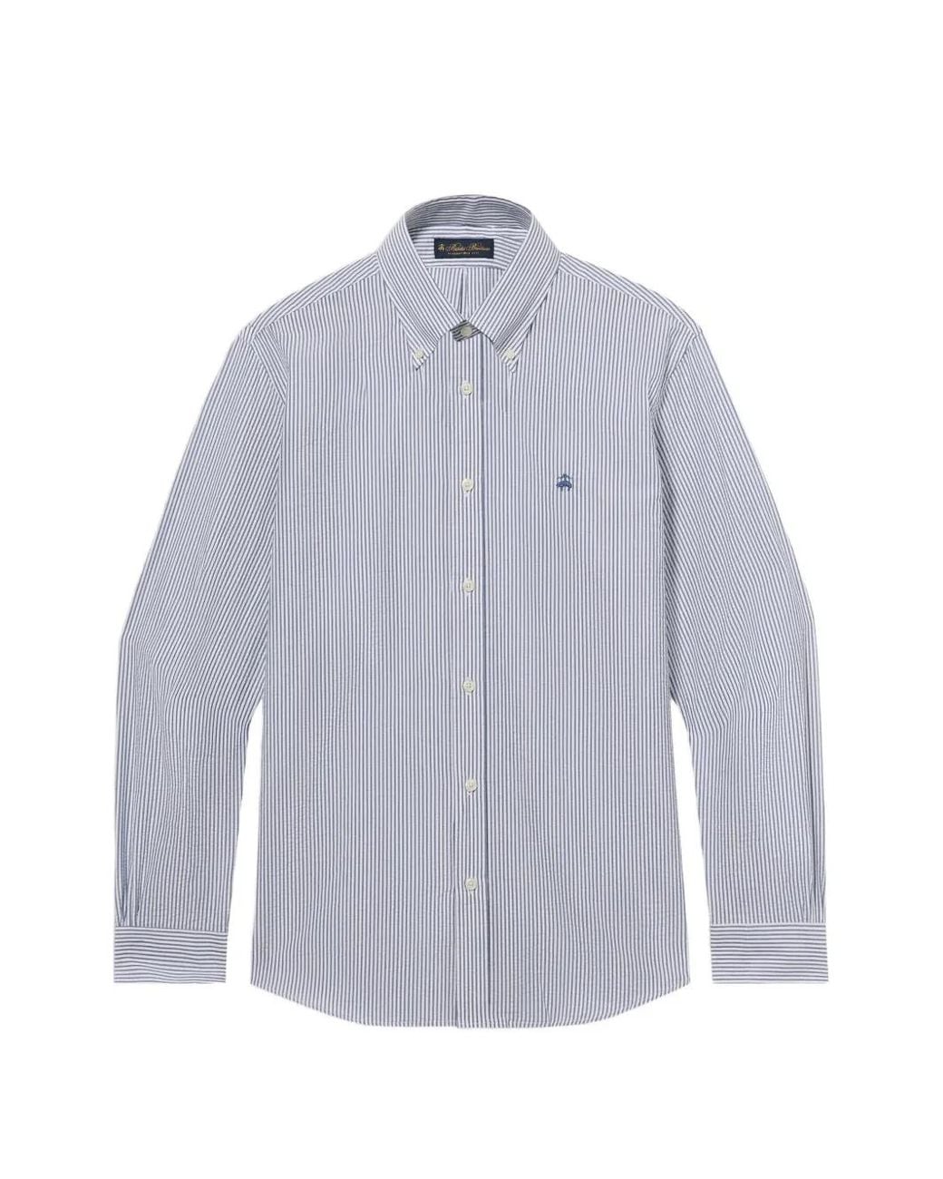 Brooks Brothers Gray Logo-Embroidered Button-Down Shirt for men