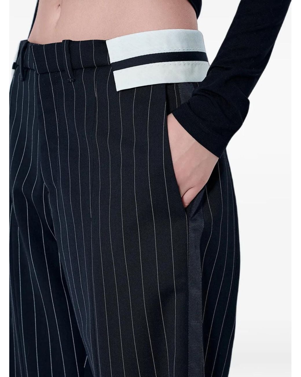 Jean Paul Gaultier Blue Pinstripe Contrast-Waistband Trousers