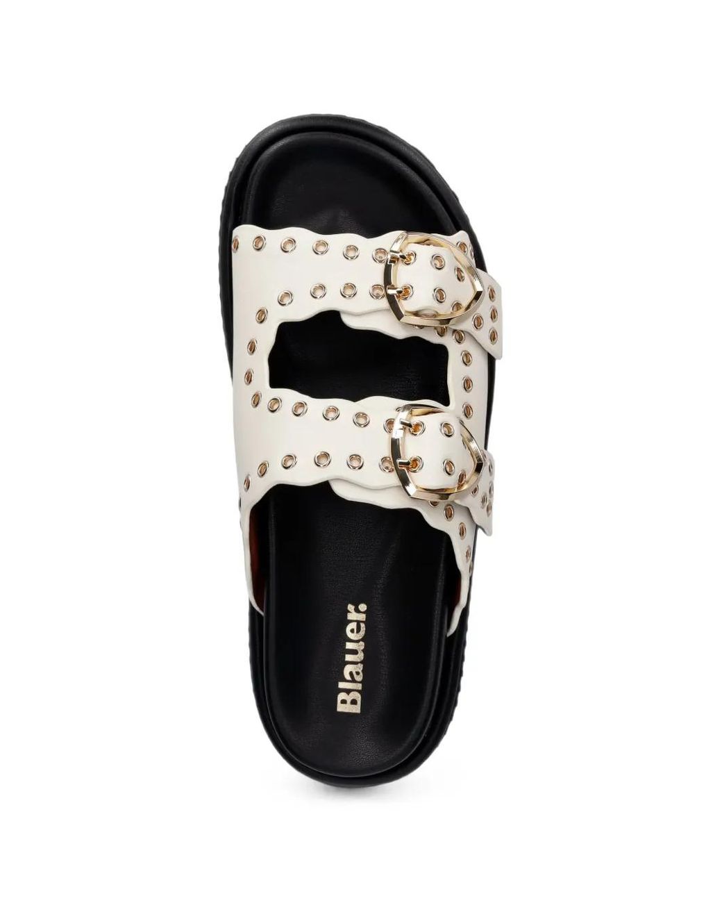Blauer White Bloom02 Eyelet-Embellished Buckled Slides