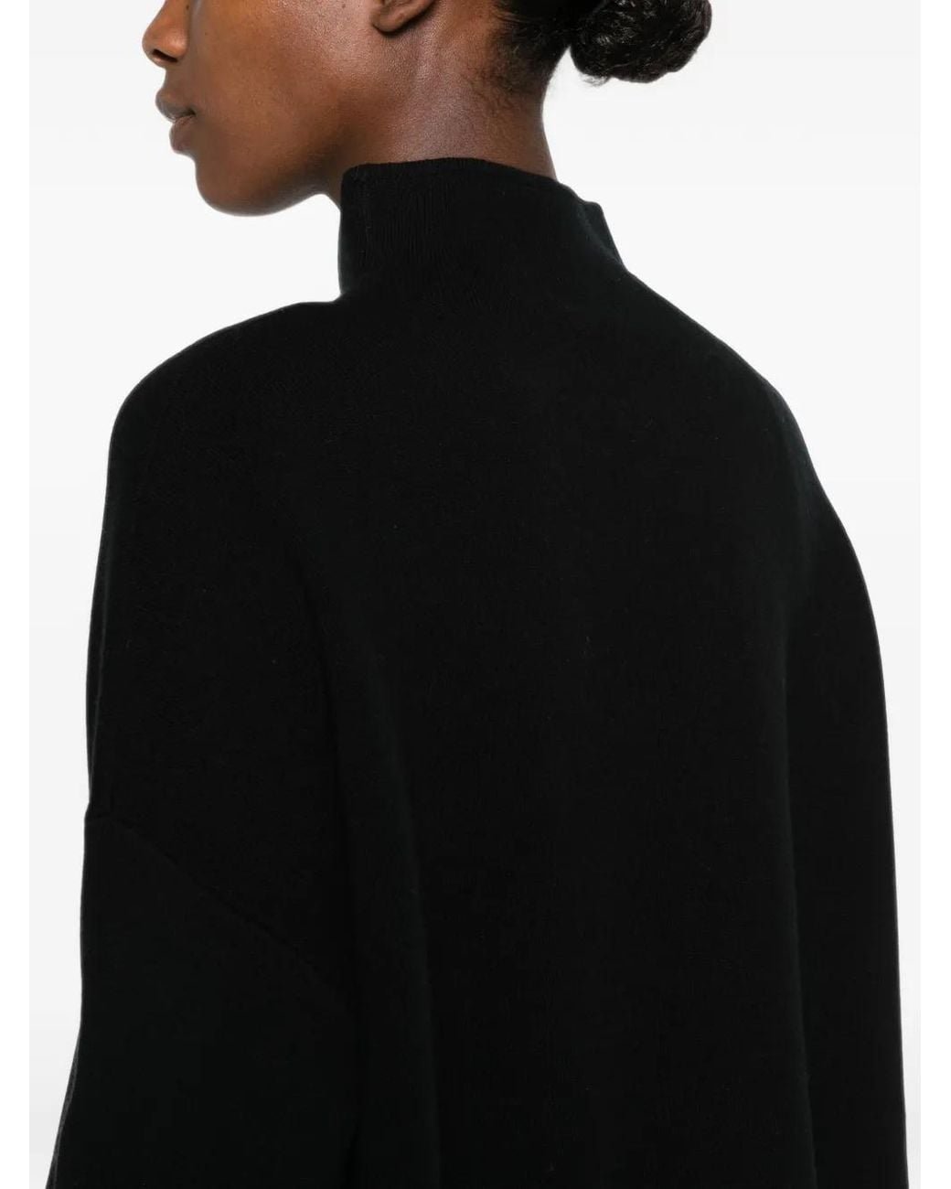 Allude Black High-Neck Wide-Sleeve Sweater