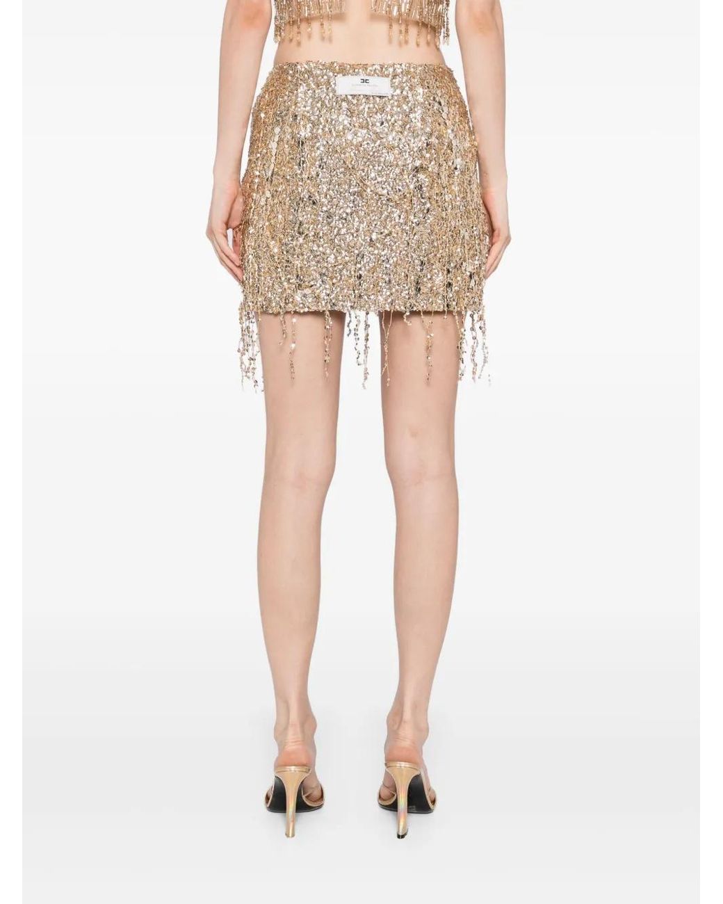 Elisabetta Franchi Natural Sequinned-Fringe Tulle Mini Skirt