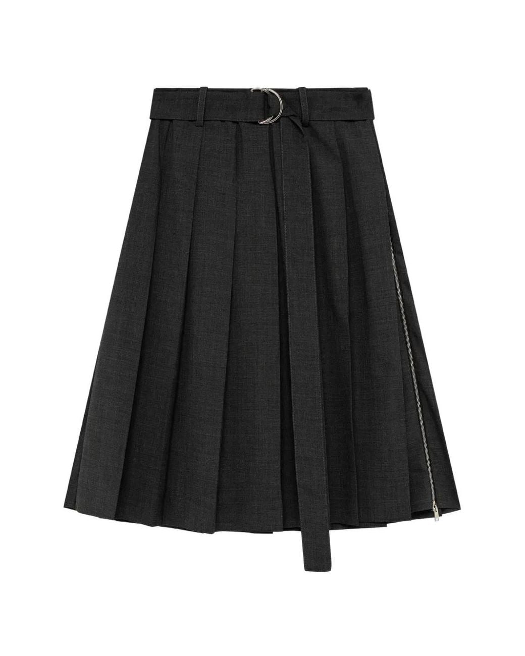 MSGM Black Belted Pleated Midi Skirt