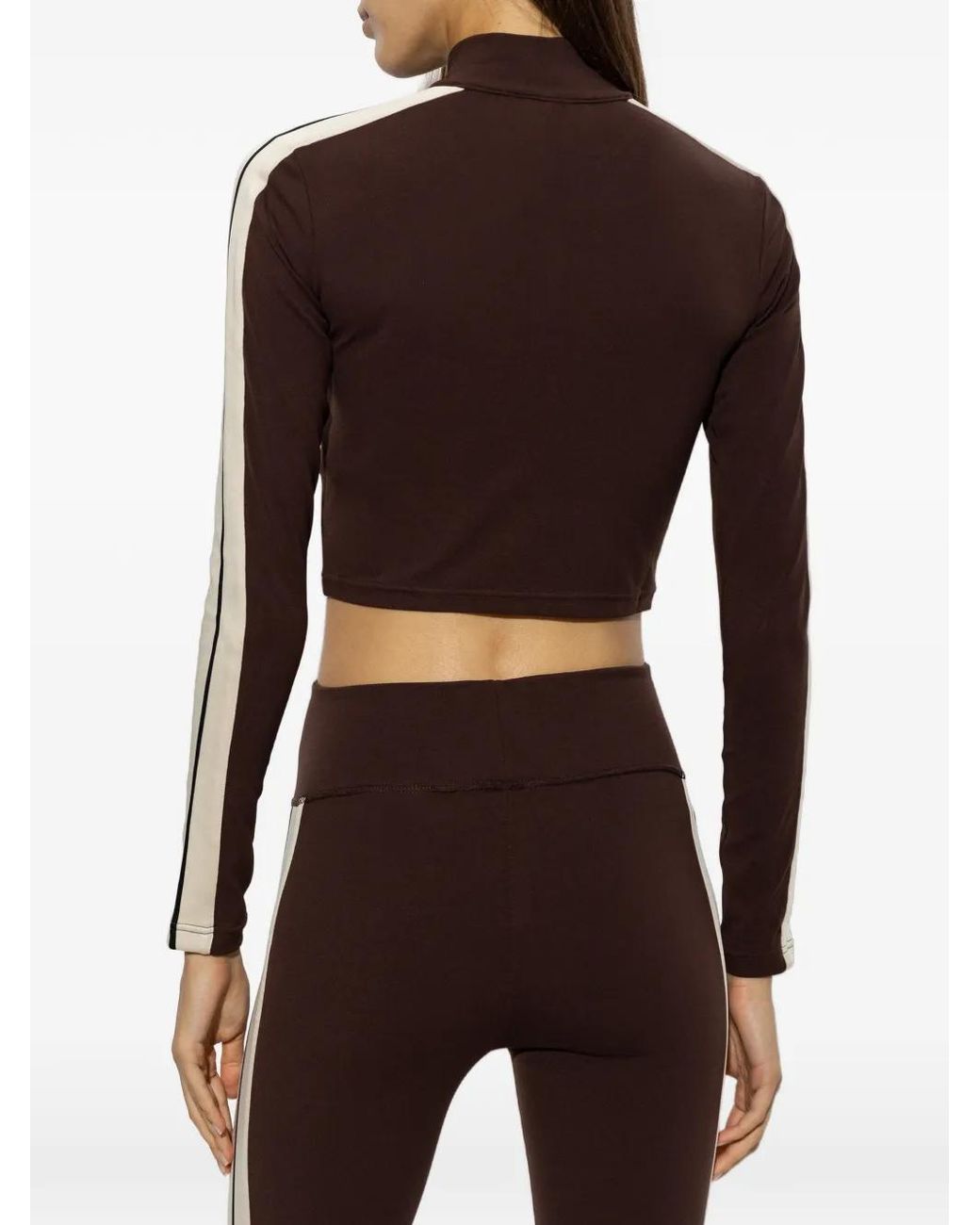 Palm Angels Brown Logo-Print Zip-Up Cropped Sweatshirt