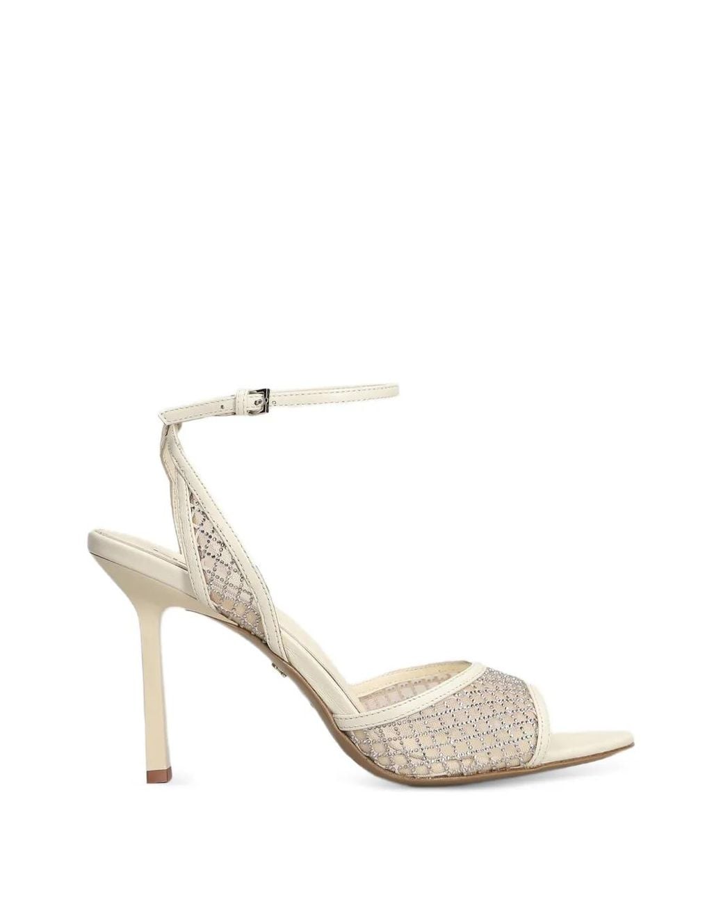 Lola Cruz White Crystal-Embellished Mesh Sandals