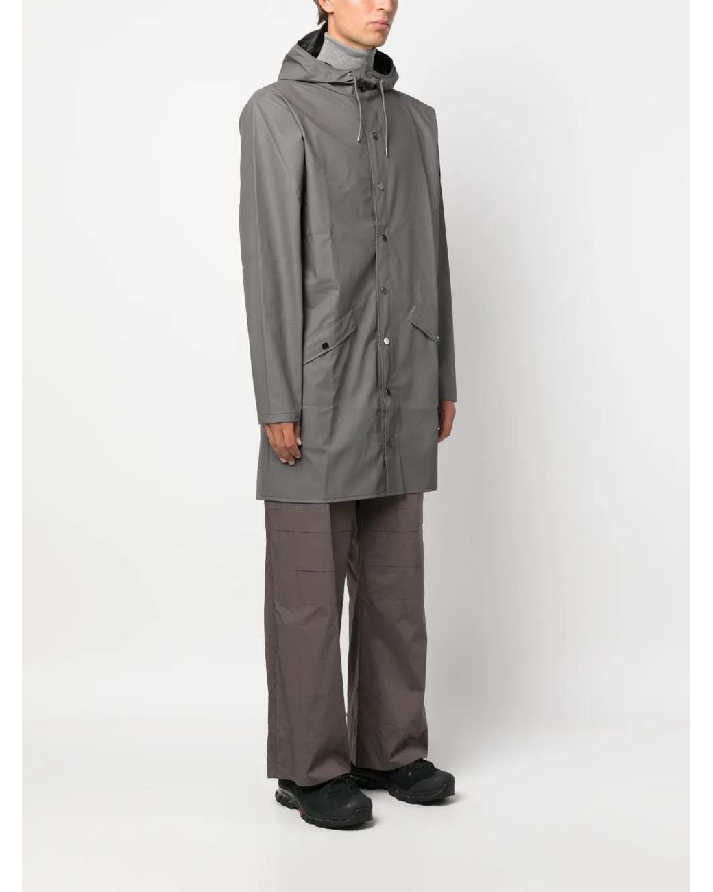 Rains Gray Hooded Stud-Fastening Raincoat