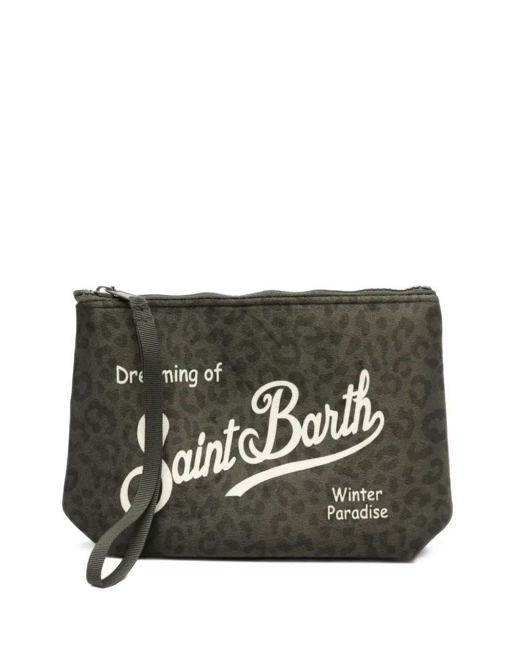 Mc2 Saint Barth Black Aline Leopard-Print Logo-Print Clutch Bag