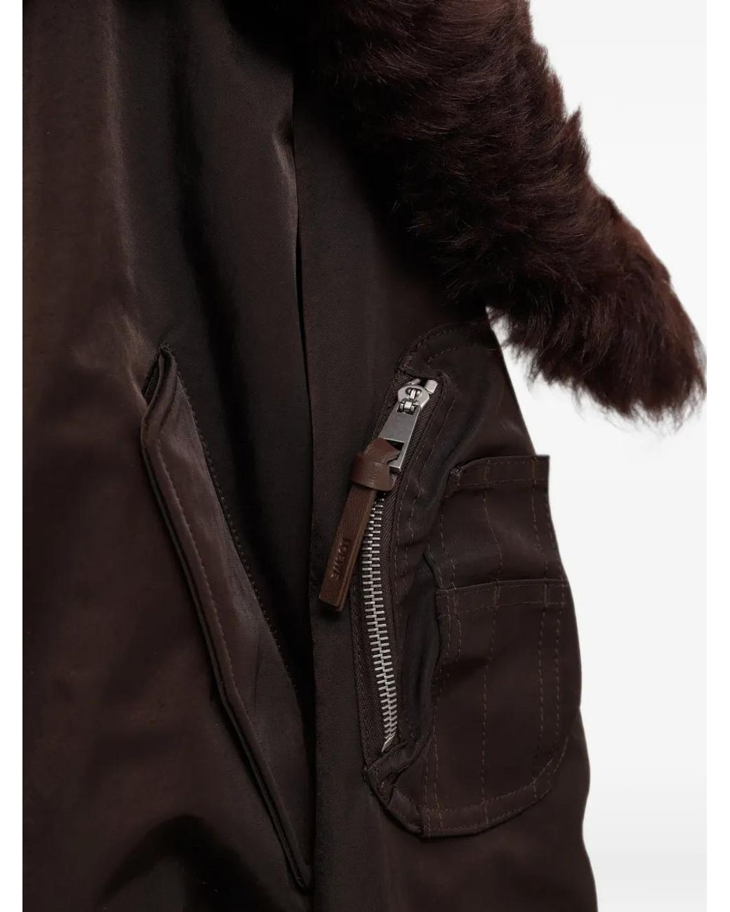 Loewe Brown Shearling-Trim Zip-Up Bomber Jacket