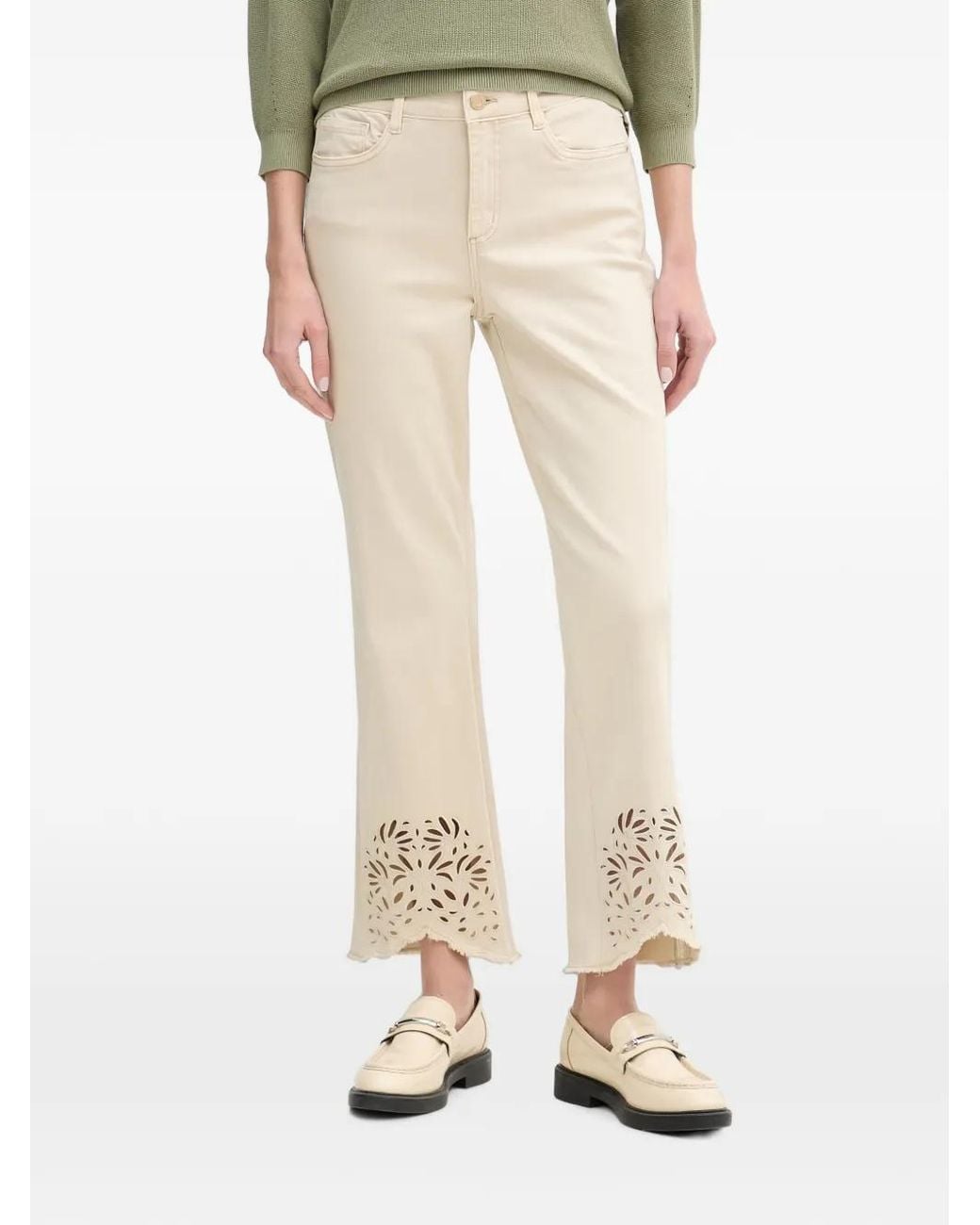 Joseph Ribkoff Natural Laser-Cut Frayed-Edge Flared Jeans