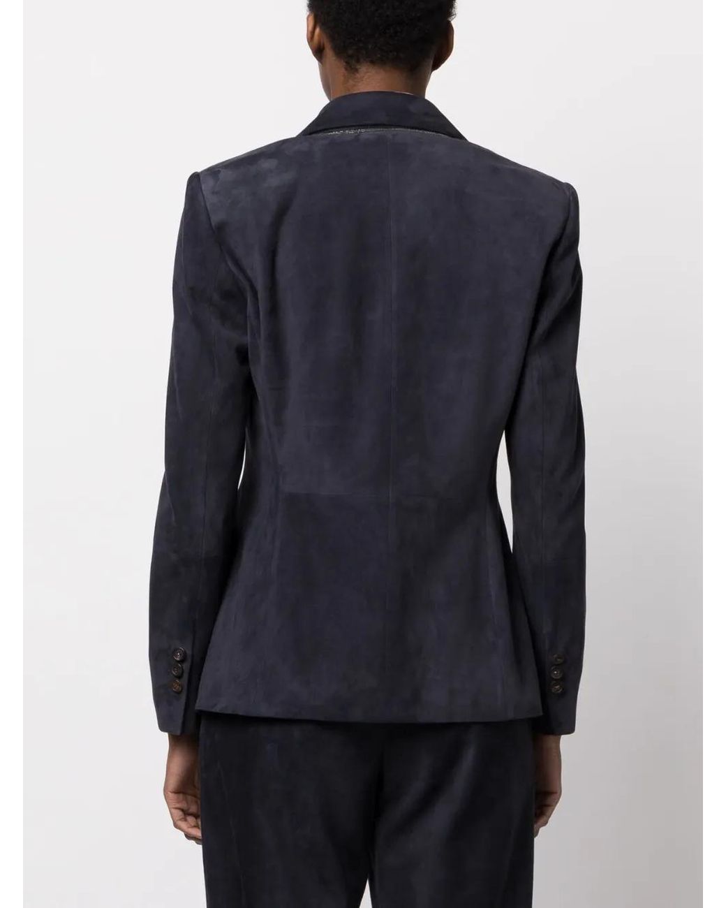 Brunello Cucinelli Blue Single-Breasted Leather Blazer