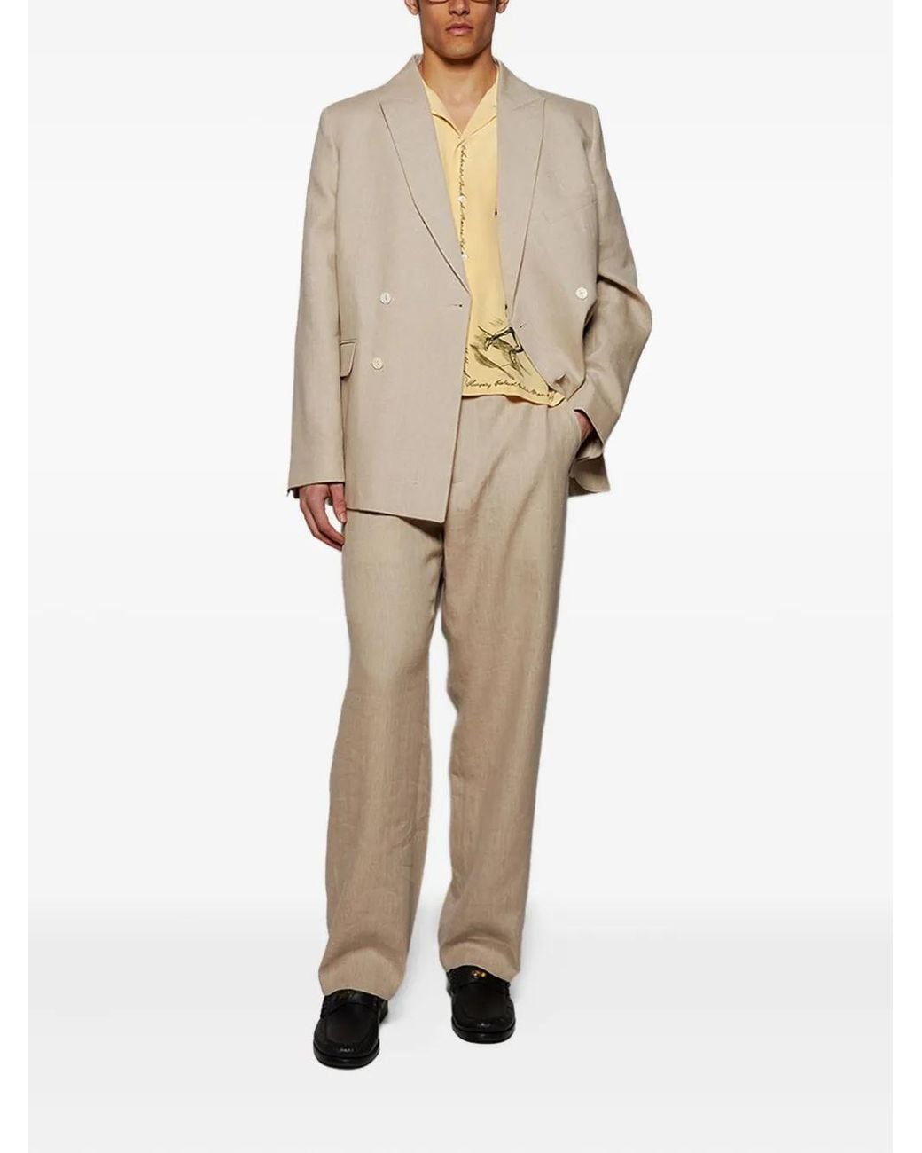 Bode Natural Linen Double-Breasted Blazer for men