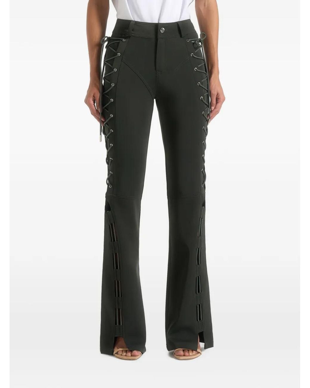 Manière De Voir Black Ambrein Drill Lace-Up Flared Trousers